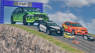 Big & Small Cars vs Puck Slippery on Dead Down Hill - BeamNG OMDs