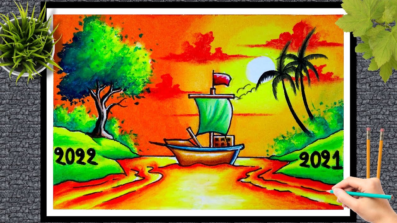 New year drawing/Happy New Year poster drawing/New Year chart drawing