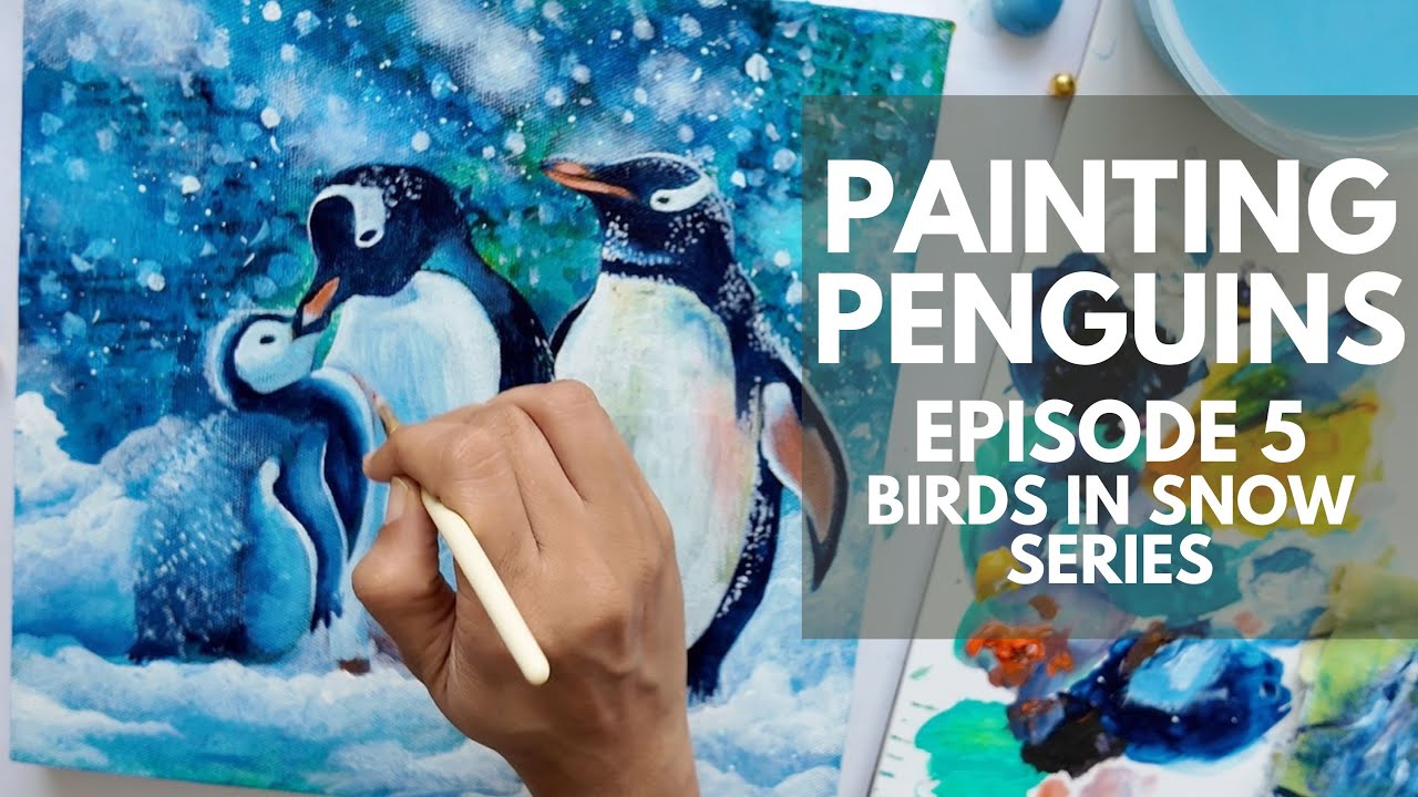 How to Paint Penguins in Snow | Easy Acrylic Painting for Beginners ...