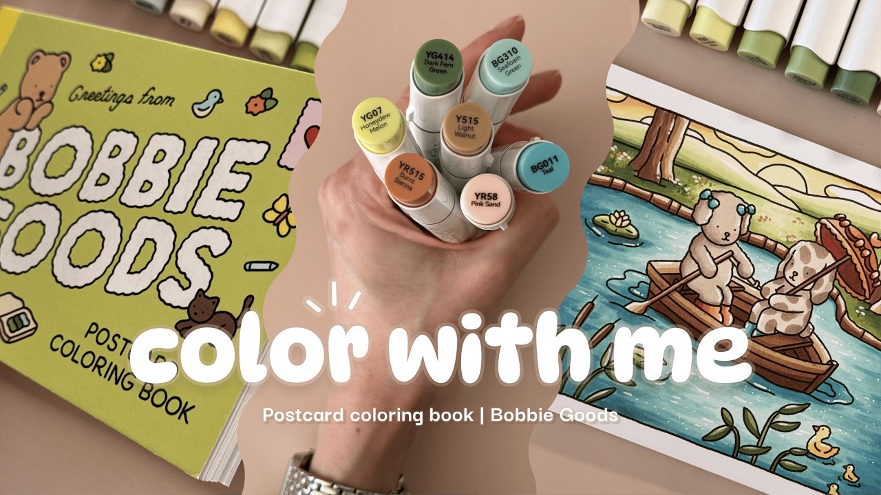 Color With Me | Postcard coloring book by Bobbie Goods | Sunset Boat Date 🌅🛶💖 | ASMR ✨