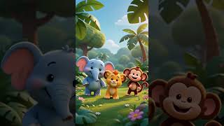 Little Lion & Friends 🦁🐘🐵Jungle Animal Song for Kids #shorts #kidssongs #animalsongs #nurseryrhymes
