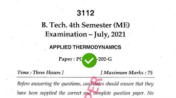 Mdu Btech ME 4th Sem Thermodynamics Question Paper 2021