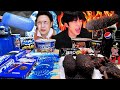 Asmr mukbang  nourriture bleue et noire desserts nouilles au feu glaces chocolat