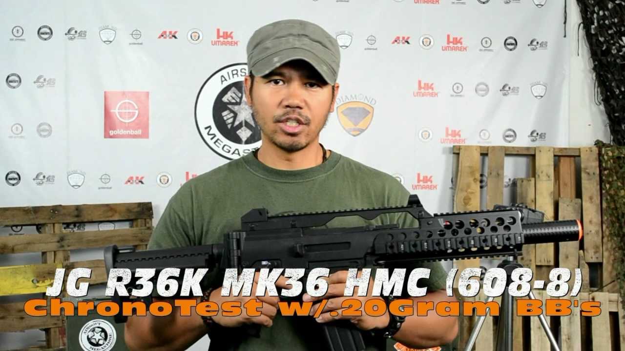 JG R36K HMC MK36 - 608-8 Chrono Test FPS/ROF - YouTube