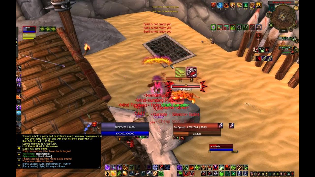 Destro Warlock/Rogue vs. BM Hunter/Rogue 2v2 arena pvp 5.2