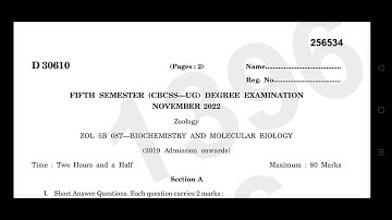 5th sem zoology/biochemistry and molecular biology previous year question paper calicut university