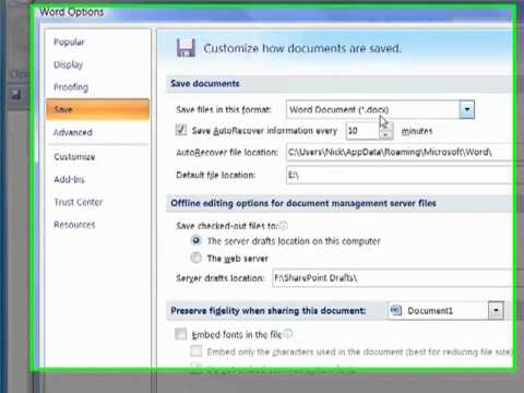 Changing the Default Save Setting in Office 2007/2010