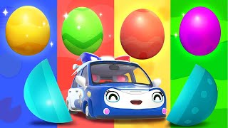 five little surprise eggs fire truck police car ambulance vehicles song kids song babybus