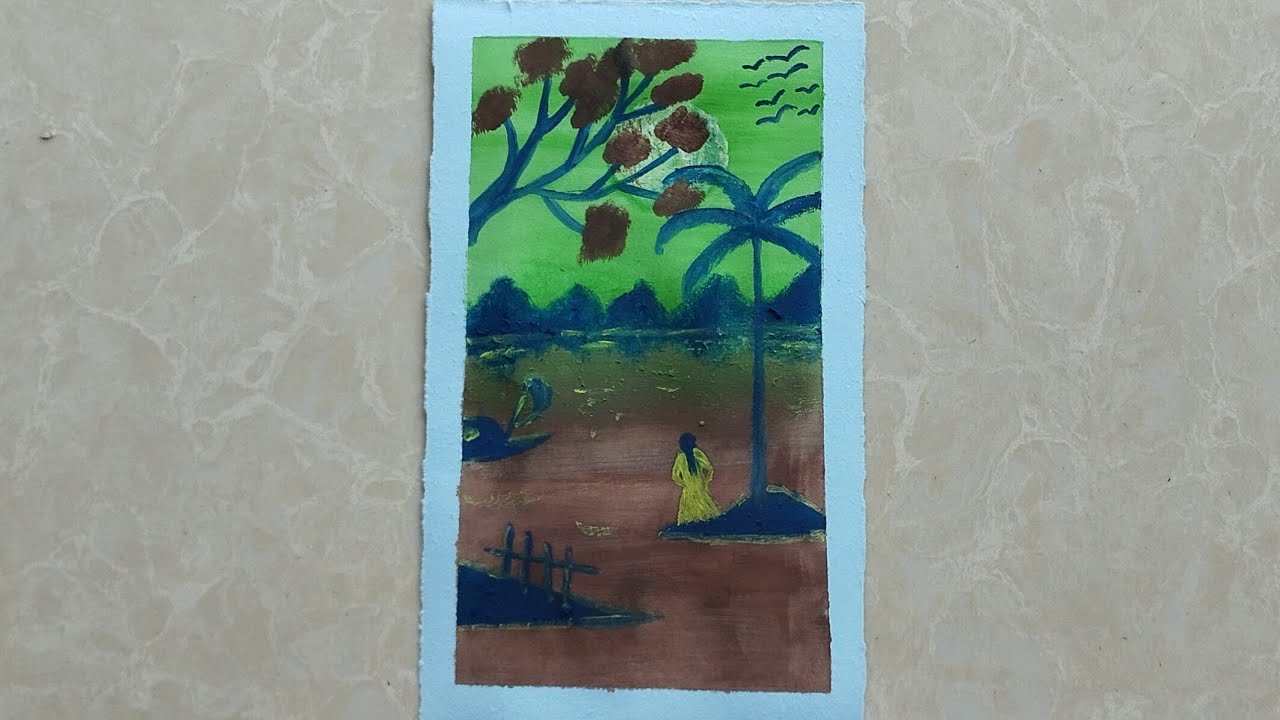 mountain scenery painting || scenery painting with girl 