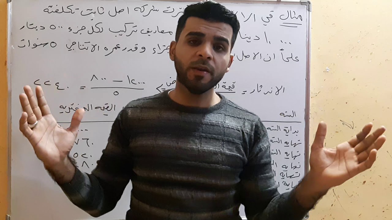 الاندثار / طريقة القسط الثابت / بشقيها الطريقه المباشره وغير المباشره / مع مثال