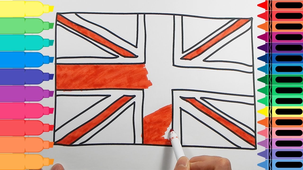 How to Draw the British Flag - Drawings for kids UK Flag - Art Colours