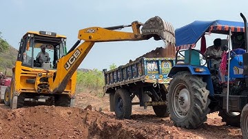 Jcb 3dx Backhoe Loader Loading mud in Sonalika Tractor || jcb tractor loading video Part-01