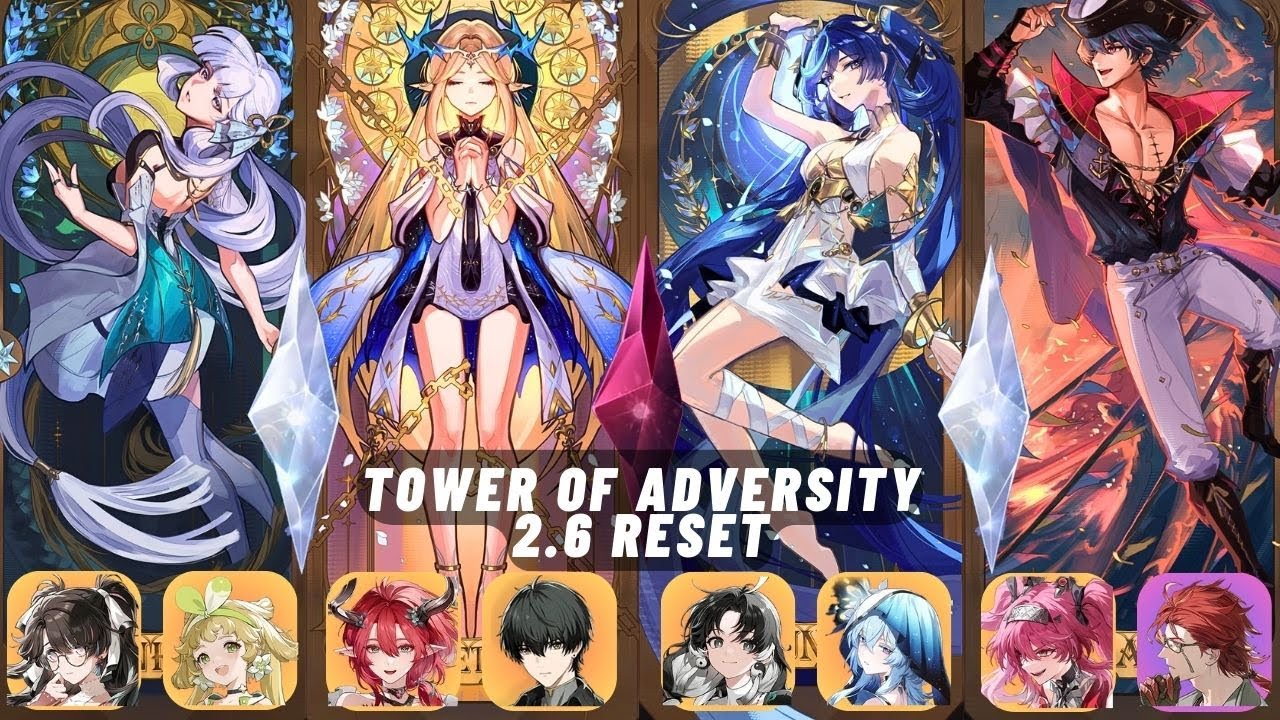 Jinhsi and Brant on the side towers & Cartethyia and Iuno the central tower  - TOA 2.6 reset WuWa