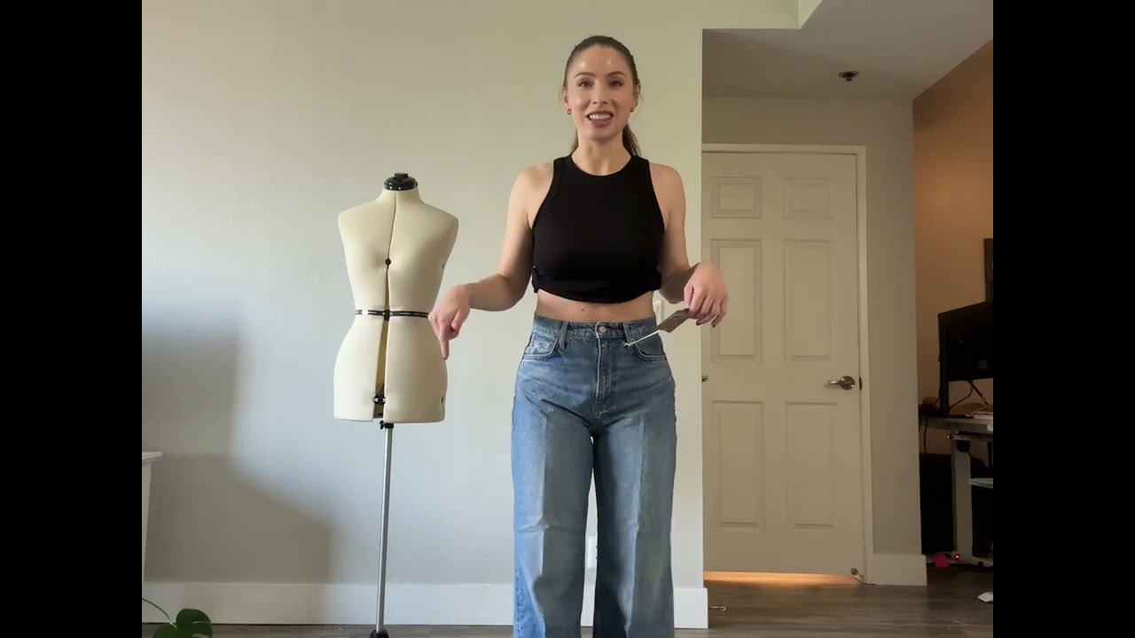 Try-on of the Reformation High Rise Slouchy Wide Leg Cary Jean non-stretch, full length.