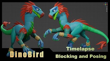 Timelapse blocking and posing a Dinobird Creature in Blender with BlockSurfaces addon #blender, #3d