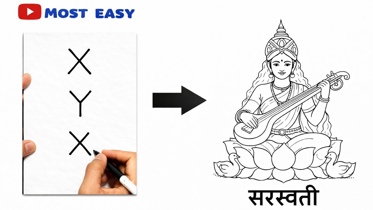 Draw Saraswati Maa with very Easy Trick 👆 