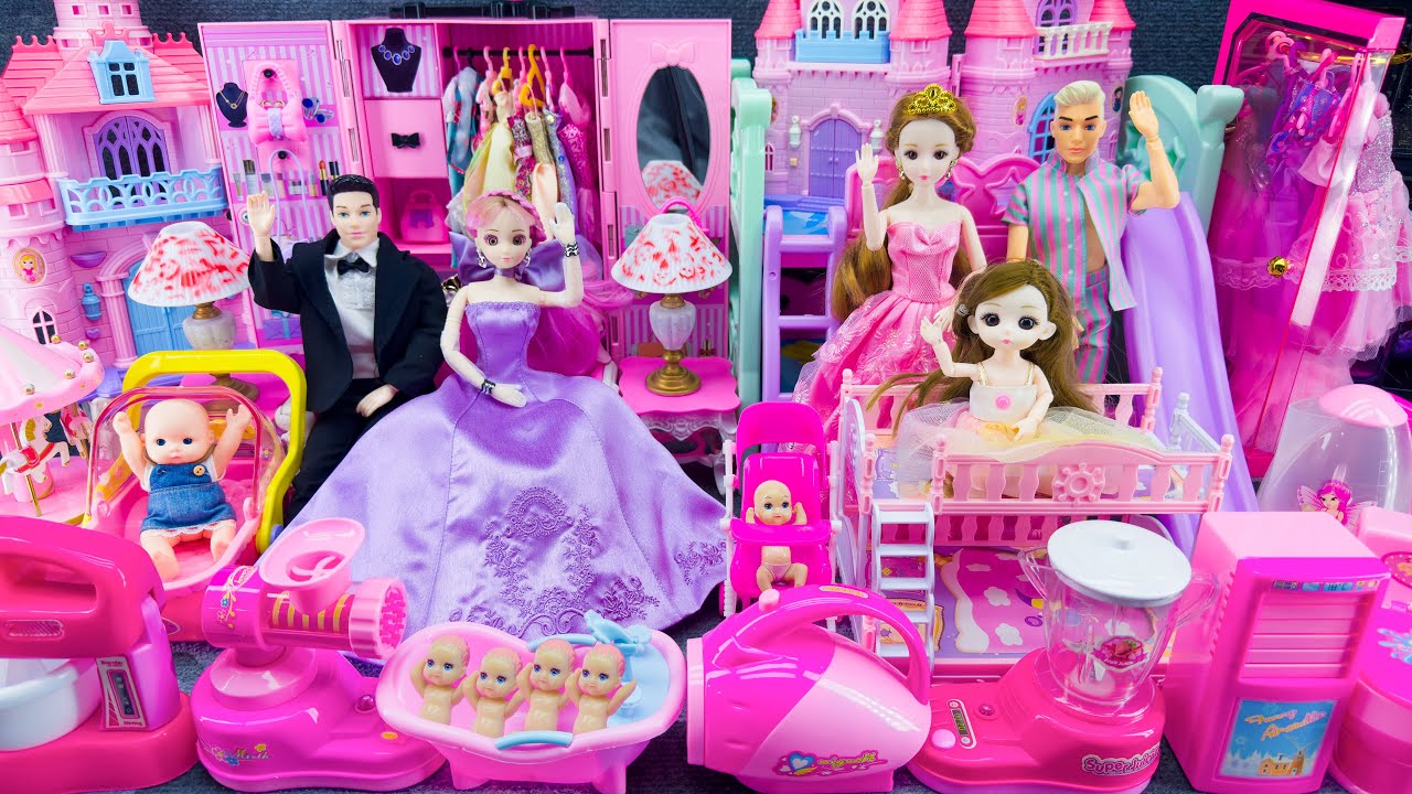 18 Minutes Satisfying With Unboxing Barbie Family Playset, Cute Doll Toys & Bed Slide ASMR Review