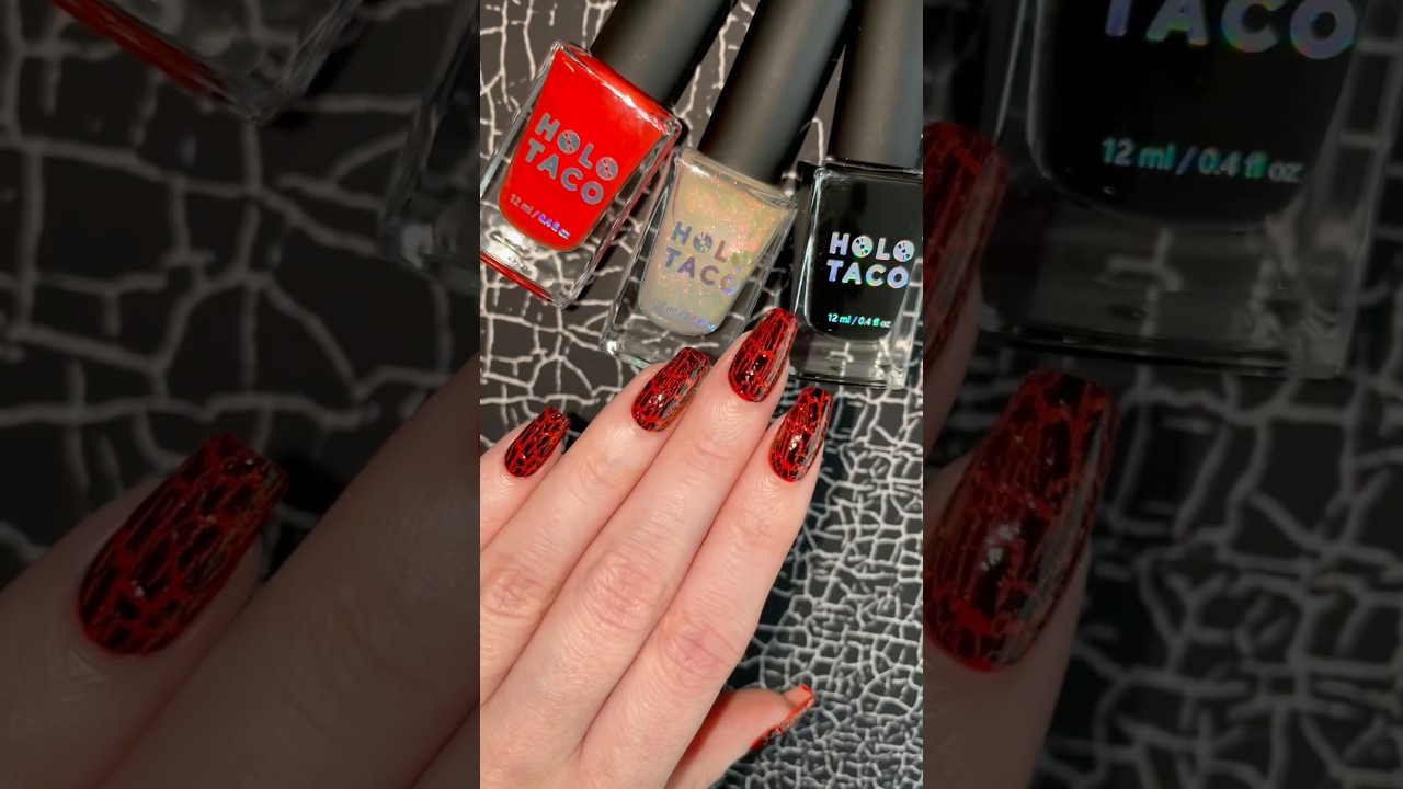 Cracked volcano nails 🌋💅 easy nail art with crackle polish🖤