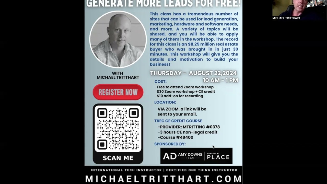 8.22 - Generate More Leads for Free Zoom, courtesy of the Amy Downs Team with PLACE.  RSVP below!