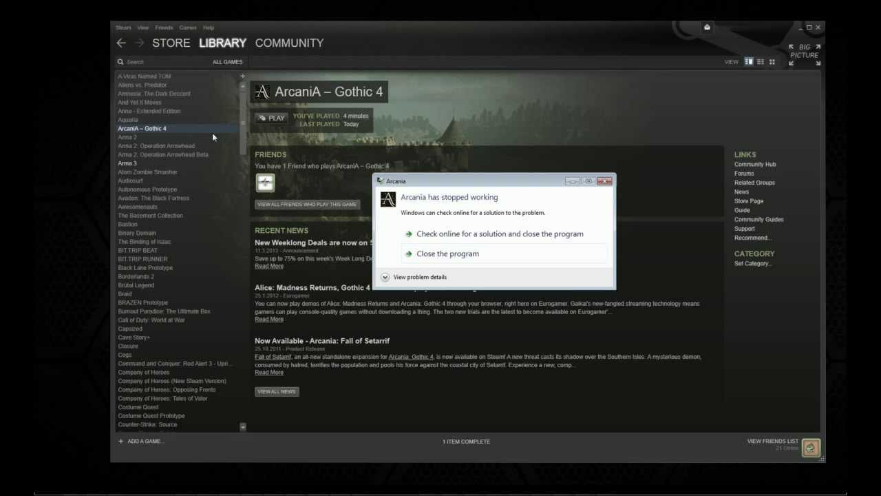 Arcania - Gothic 4 Crashes on launch on Windows 7 on steam - YouTube