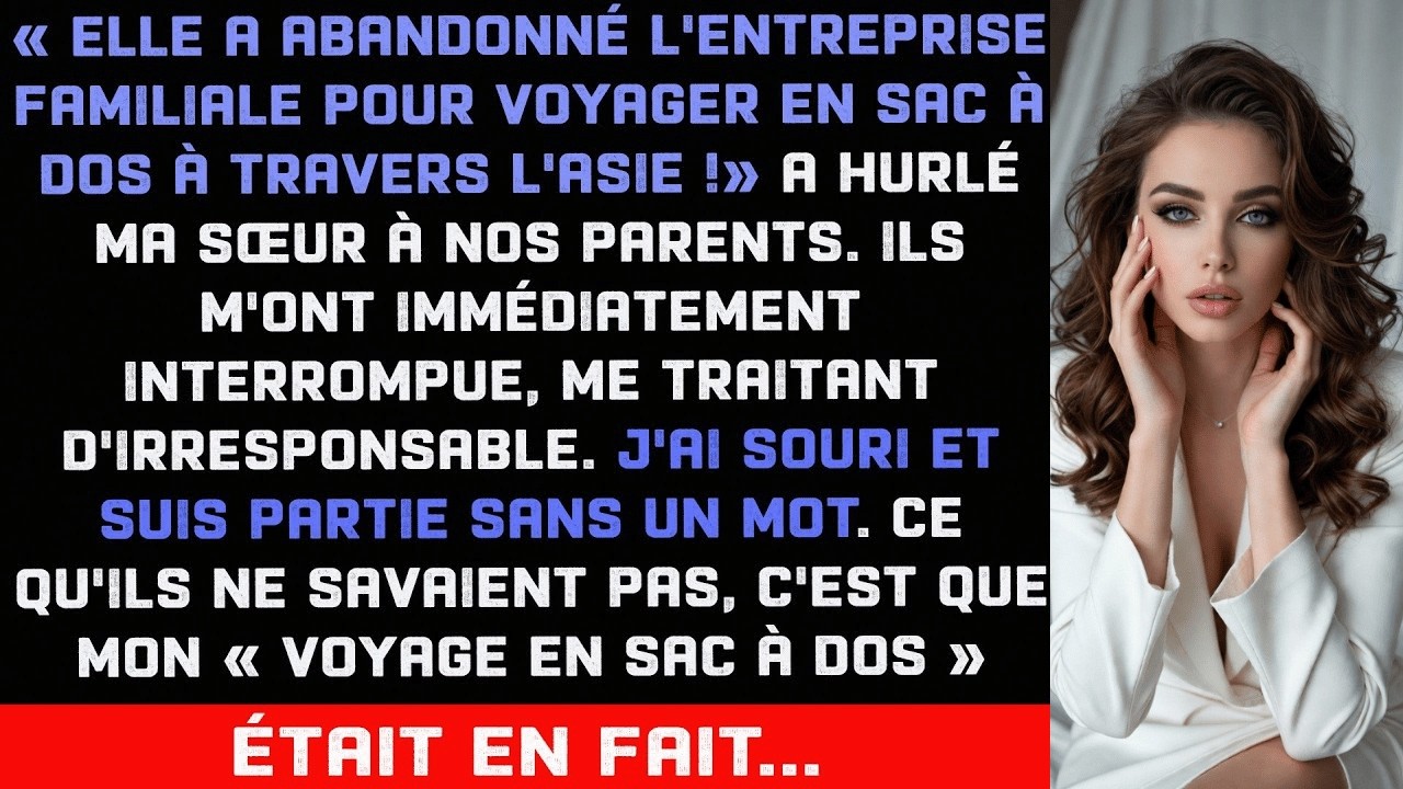 Je n'oublierai jamais l'expression sur le visage de mon père quand j'ai annoncé que je quittais l'entreprise familiale pour partir en Asie. Il m'a regardée comme si je venais de le trahir, et ma...