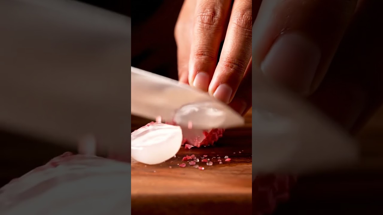 ASMR Jelly Lychee Slicing - Satisfying Slow Motion Glass Fruit Cuts (No Talking)