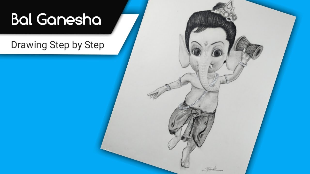 How to draw Bal Ganesha, How to draw outline with Grid method, Lord ...