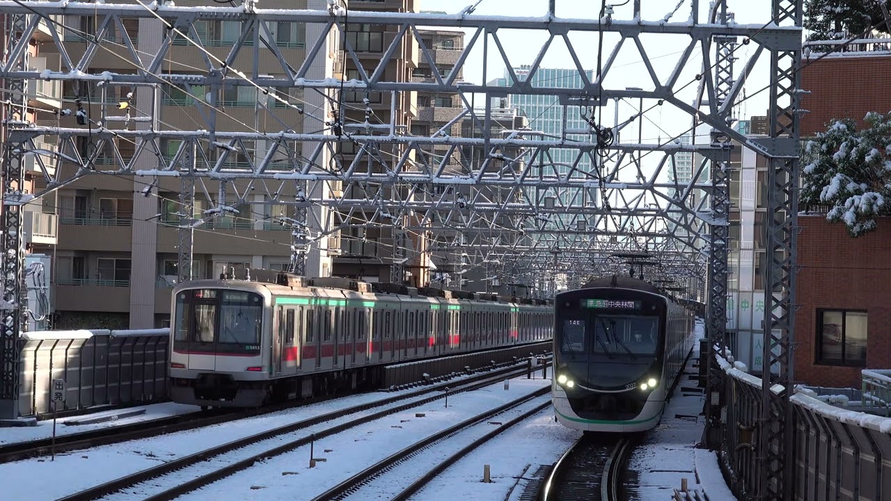 【4K定点撮影】雪の東急電鉄田園都市線（溝の口駅）