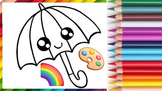 Como Dibujar Y Colorear Un Paragua Arcoiris Dibujos Para Niños