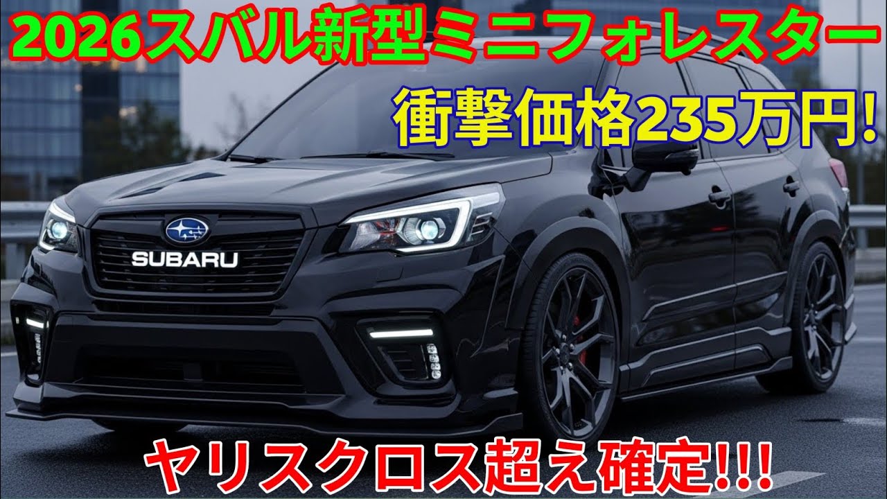 スバルの新型コンパクトSUV「ミニフォレスター」2026年登場！角張りデザインと1.0Lターボで日本市場を制圧へ！