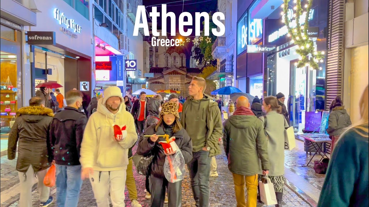 Athens, Grecia | Piazza Monastiraki | Passeggiata Invernale in Città 4K