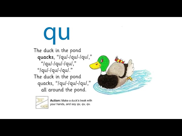 UK School Primary One Jolly Phonics Song Qu qu - The Duck in the Pond Quacks class=