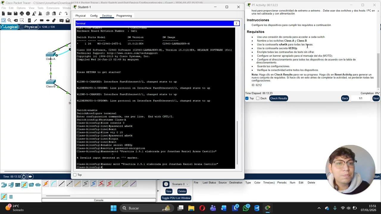 Practica 2.9.1 Configuración básica de switches y dispositivos en una red LAN