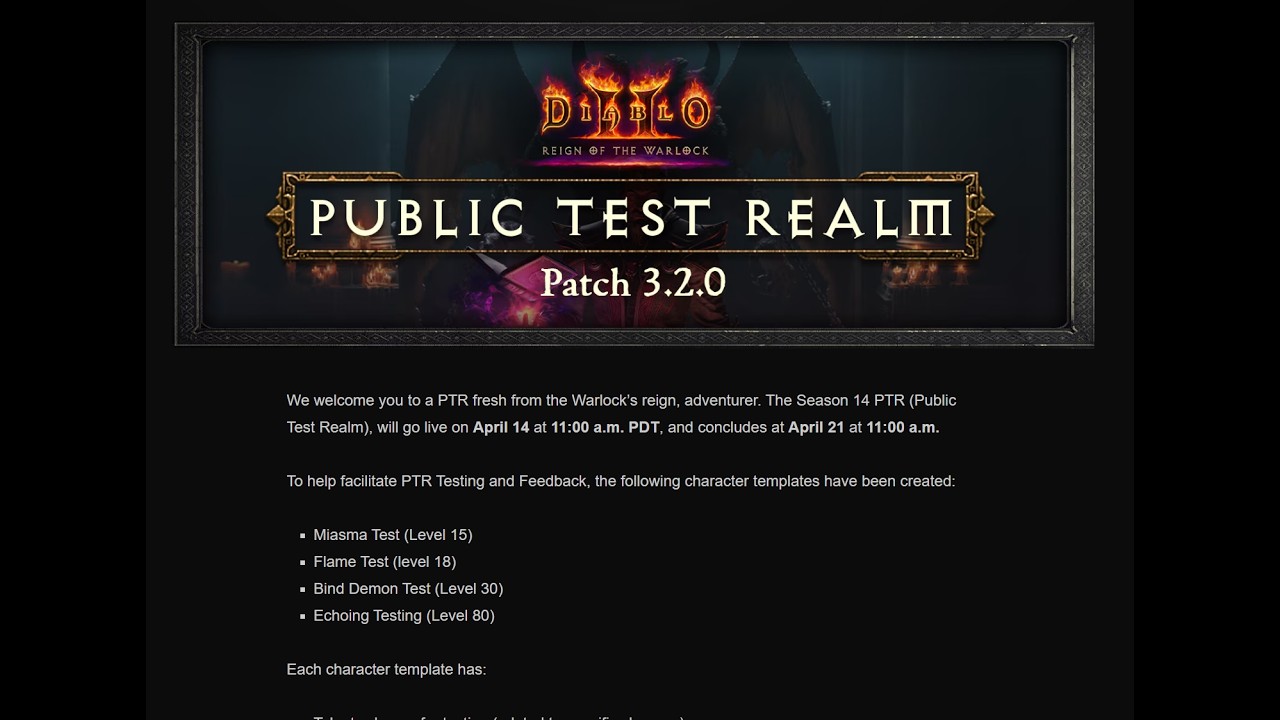 D2R RotW Season - Public Test Realm Patch 3.2.0 (Live April 14th @ 11am PDT]