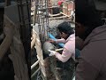 Traditional construction method: pouring concrete into column formwork #construction
