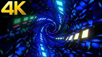 4K OLED Abstract Screensaver Blue Color Neon Circle Tunnel Black Screen Relaxing Sci-fi Video Loop