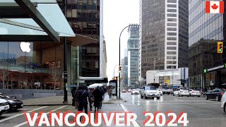 4K Rain Walk : City Walking Tour in Downtown Vancouver Canada 2024 | Vancouver Life