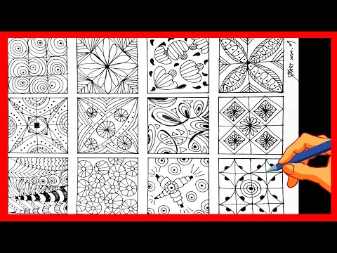 12 個超美舒壓藝術幾何圖形畫畫教學 (Part 11): 釋放壓力、舒壓圖形，訓練專注專心畫畫、無聊畫畫 (12 Amazing Geometrical Patterns) (畫語人生)