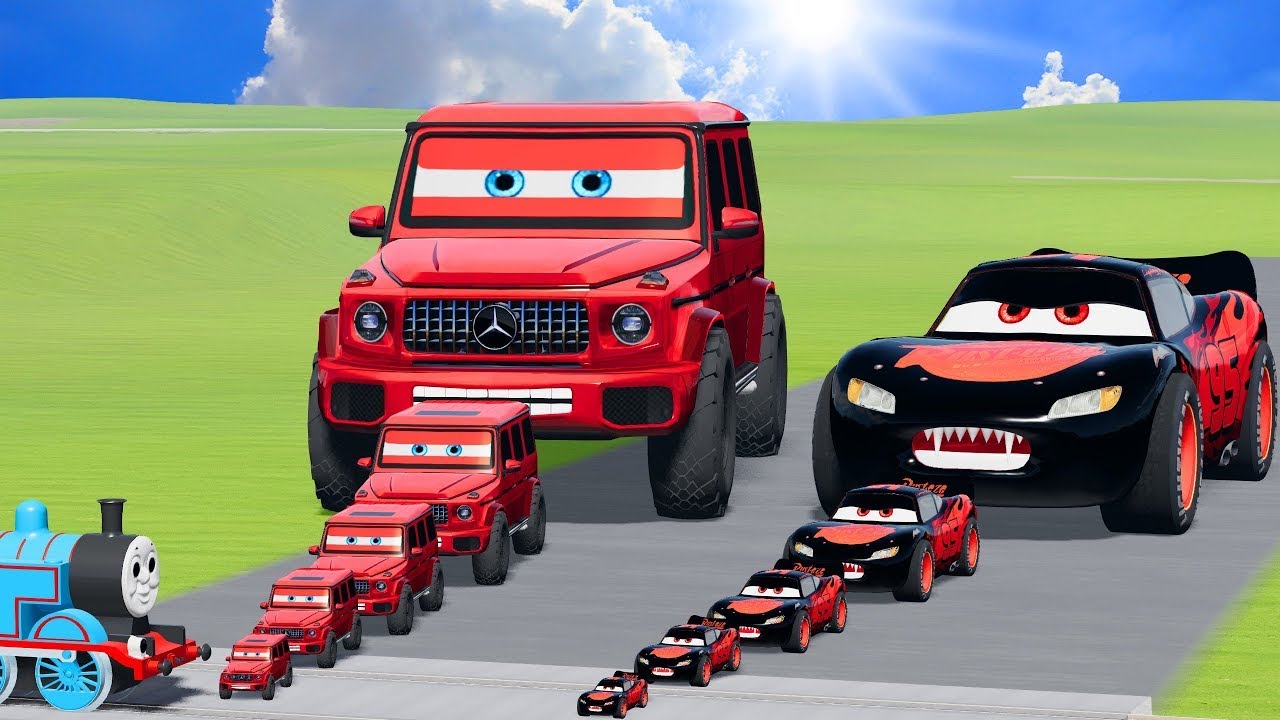 Big & Small Red Vizor VS McQueen Evil VS Train | BeamNG.Drive