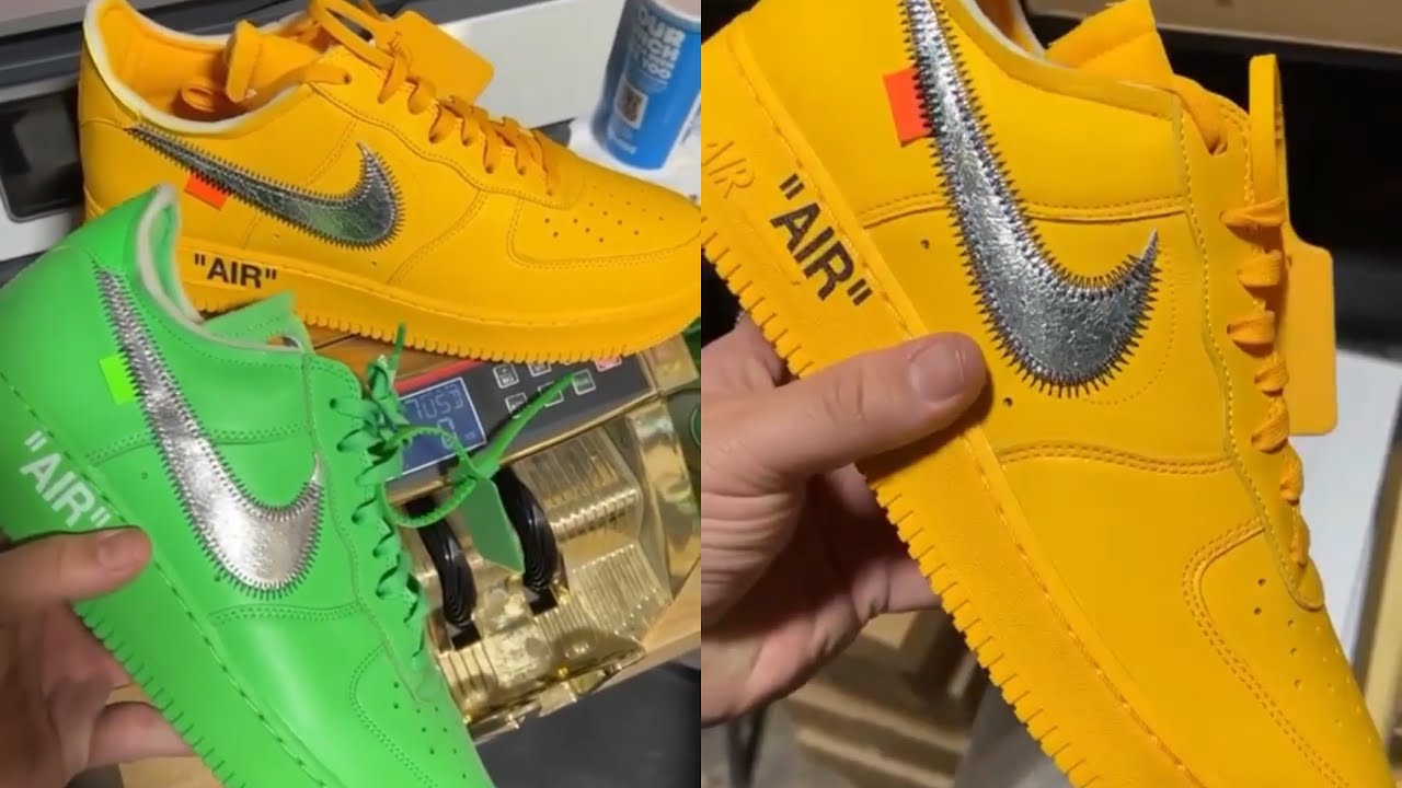 Off-White x Nike Air Force 1 Low “Light Green Spark” vs “University Gold”