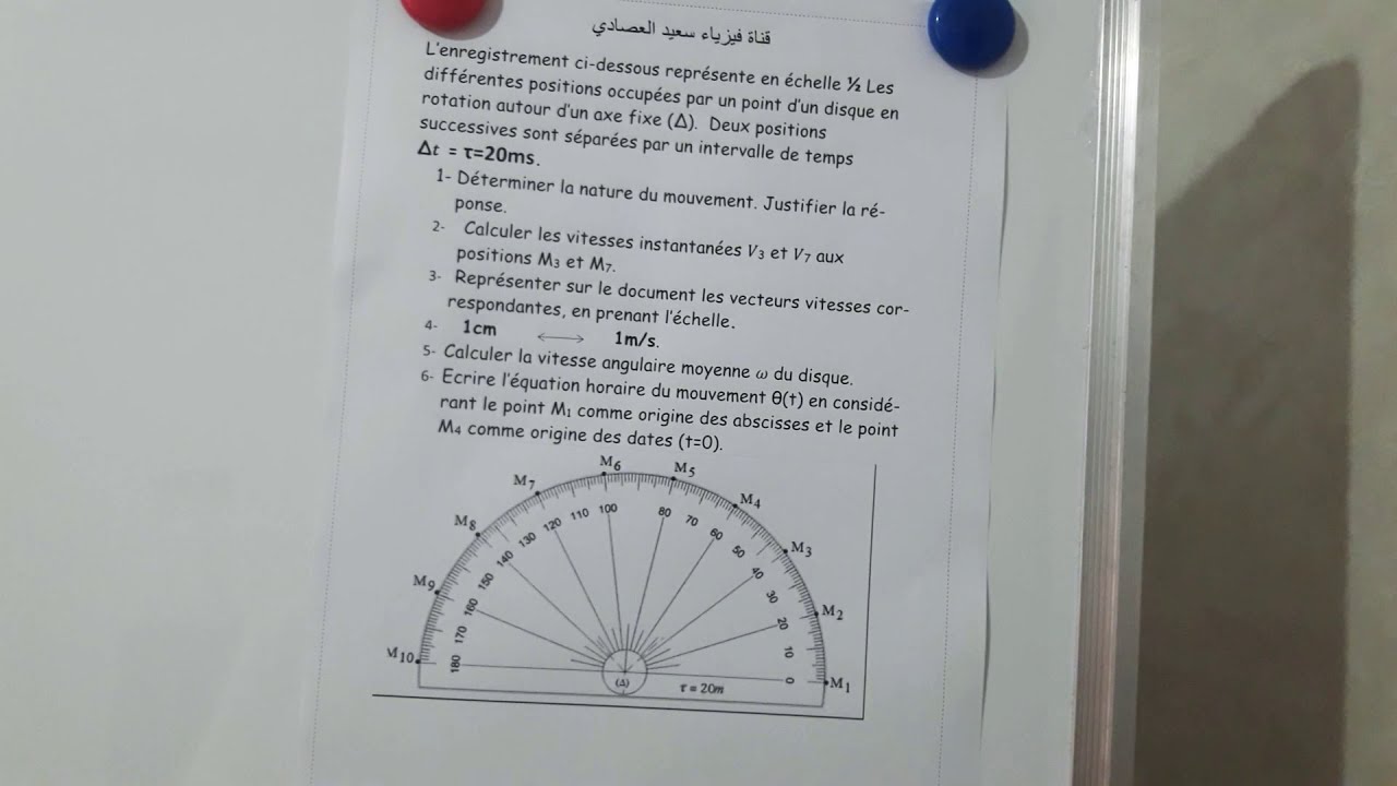mouvement de rotation autour ďun axe fixe :1bac sc exp et SM.exercice 1