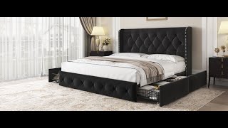 Famous LARMACE Modern Storage Bed Frame, Space Saving, King Size, Assembly Video Wealth