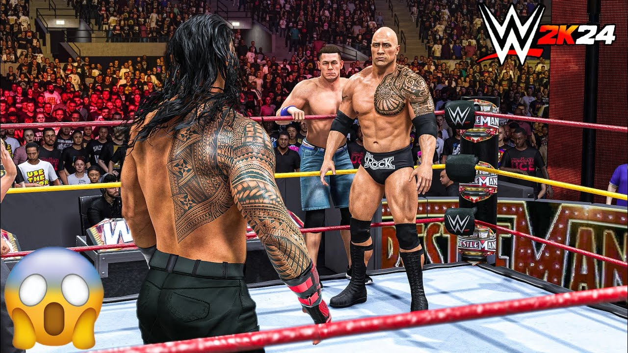 John Cena and The Rock vs Roman Reigns WrestleMania 41 Handicap Elimination Match - WWE 2K24
