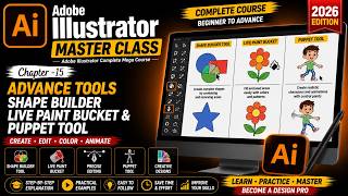 Adobe Illustrator Master Class Chapter 15 | Shape Builder, Live Paint Bucket &amp; Puppet Tool Tutorial