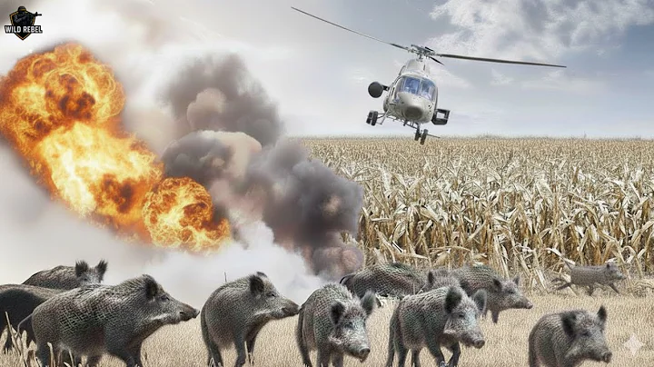 How do hunters and farmers deal with millions of wild boars using helicopters?