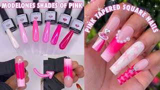 Shades of Pink MODELONES Gel Polish Kit from Amazon | Tapered Square Nails | Pink Freestyle Nails