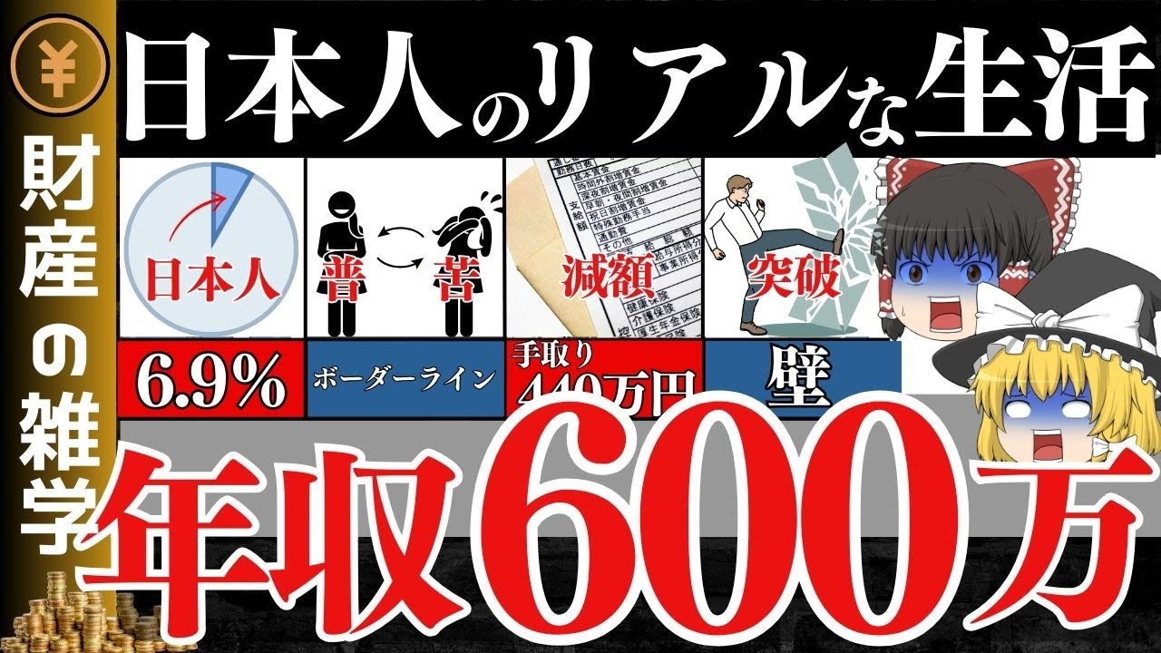 年収600万円になるとどうなるか？年収600万円は高収入？その暮らしとは？日本人の平均年収より高いから勝ち組？でも貯金と節約は必須です。【ゆっくり解説 お金】
