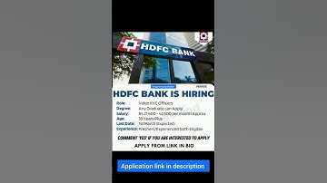 Fresher job vacancy for HDFC Bank - Bank job vacancy @Vanga_Theruchunkalam #bank #jobvacancy #job