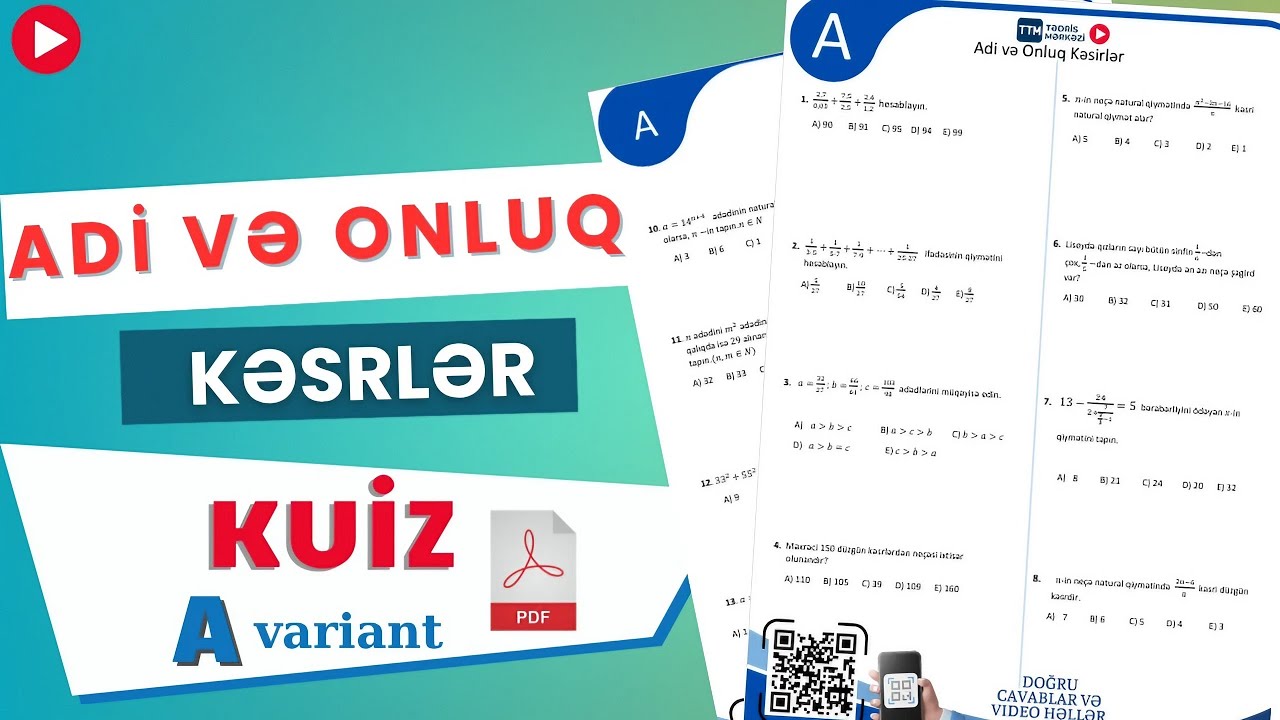 Adi və Onluq kəsrlər I✅ Kuiz A variantı I Cavid Rüstəmzadə
