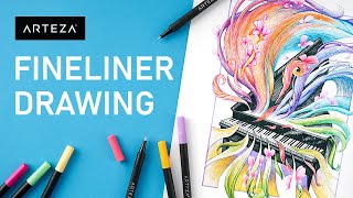 Arteza Inkonic Fineliner Pens - How To Use Fineliner Pens (Ink Drawing)